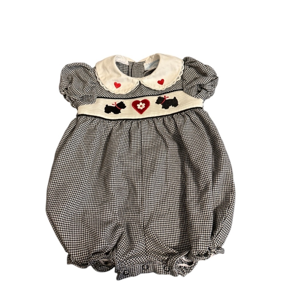 Monochrome Checkered One Piece with Heart/Dog Accents